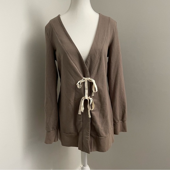 Anthropologie Saturday Sunday Olive Brown Tie Front Cardigan Jacket Sweater - Picture 1 of 9